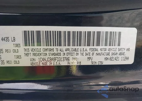 2015 Jeep Compass Sport из США, поврежденный, VIN 1C4NJCBA9FD313706